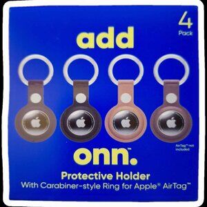 NIP Onn. Apple AirTag Holder w/Ring, Vegan Leather, 4 Pk